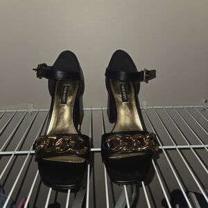 Nine West Black Heels with Gold Chain Accent